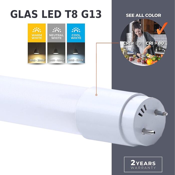 Чиста світлодіодна трубка з 10 шт. 120 см - СКЛО T8 G13 - нейтральний білий (4000K) - 18 Вт (замінює 36 Вт) - 1800 люмен - включно зі стартером - люмінесцентна трубка Неонова трубка трубка лампа Світлодіодна трубка