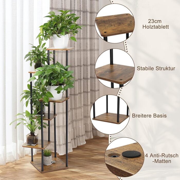 Рівнева підставка для рослин, підставка для квітів, металевий та дерев&39яний квітковий табурет, квіткові драбини, полиця для квітів, підставка для квіткових горщиків, підставка для рослин для балкону, саду, вітальні, чорна (чорна, 6 рівнів) чорна 6 рівні