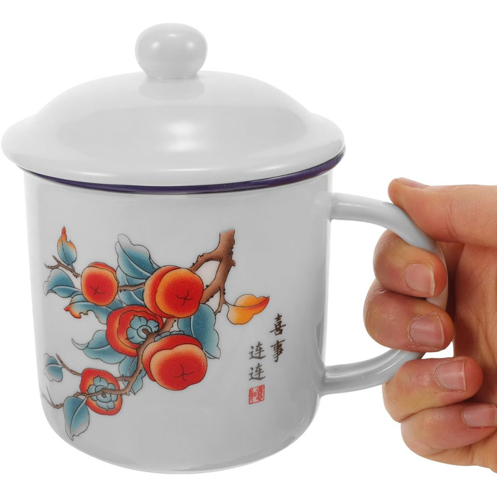 Емальована кружка Ciieeo Vintage Coffee Cup з кришкою, товстостінна емальована кружка для пиття, портативна чашка для води на відкритому повітрі для кемпінгу, офісу та дому