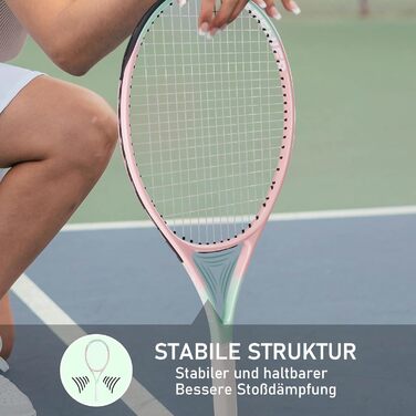 Тенісний набір OGEENIER Pink Lady 27" 2 ракетки 27 дюймів для дорослих жінок чоловіків початковий рівень + 3 м’ячі + 2 грип-стрічки + 2 віброгасники + рожева сумка повний комплект для 2 гравців легкий алюміній ITF-approved оригінал 2025