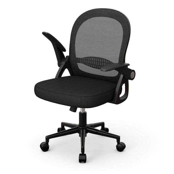 Ергономічне офісне крісло з ротантрі, робоче крісло з дихаючою спинкою, регульоване по висоті, сітчасте крісло з відкидними підлокітниками, комп&39ютерне крісло, поворотне крісло на 360 для офісу, для дому, чорне, без підставки для ніг
