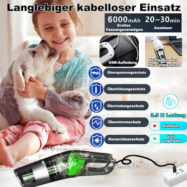 Ручний пилосос, 18000/15000Pa Акумулятор 6000mAh Безмішковий Мокрий Сухий Тест Переможець Автомобільний пилосос 2-ступінчастий всм