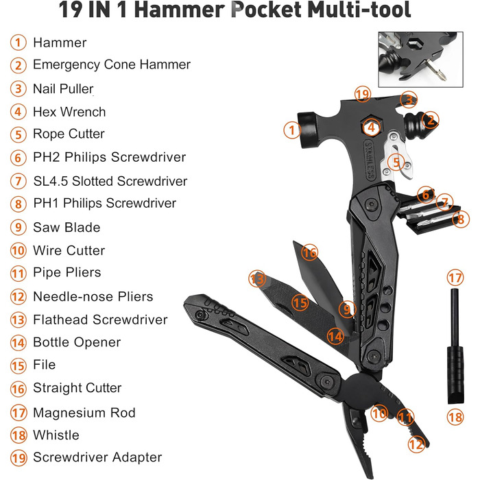 Подарунки для чоловіків, кишеньковий молоток 37 в 1 з набором багатофункціональних інструментів зі сніжинкою, багатофункціональні