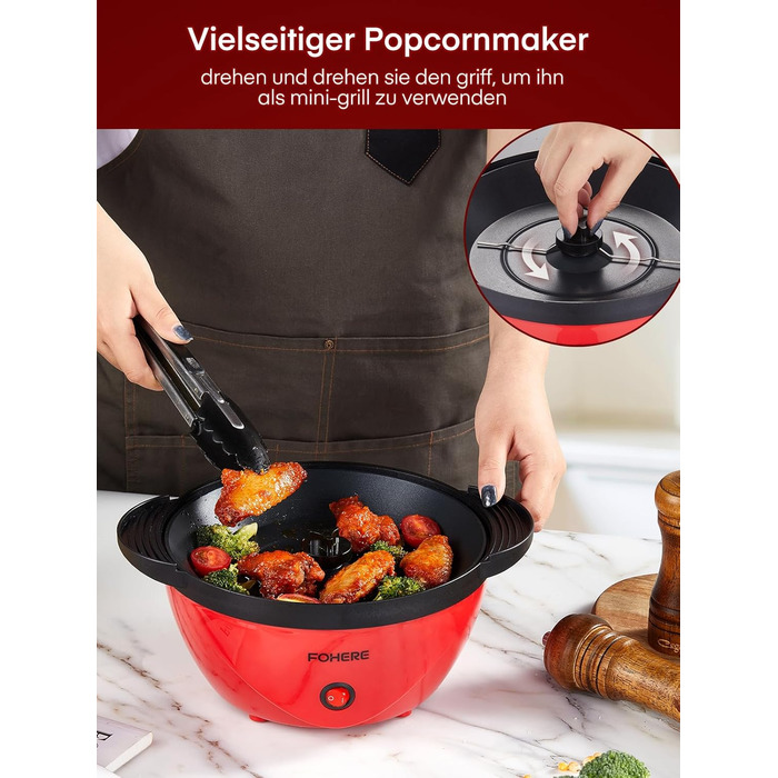 Машина для попкорну FOHERE, 3.5-літрова машина для дому, електричний попкорн-поппер з цукром та олією, антипригарне покриття, тиша та швидка, велика кришка як миска для подачі, для вечорів кіно