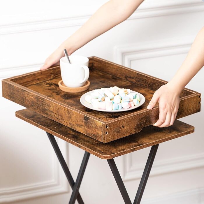 Приставний столик HOOBRO, складна тумбочка, журнальний столик, складна підставка для телевізора для обіду, обідня закуска, столики для ноутбука для невеликих приміщень, рустикальний коричневий EBF29BZ01