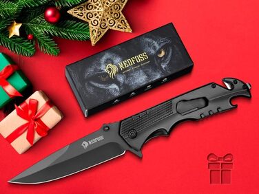 Кишеньковий ніж NedFoss FA48, 10-сантиметровий рятувальний ніж з різаком для ременя, склобій та відкривачка для пляшок, складаний