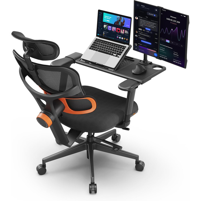 Ергономічне офісне крісло Newtral NT001, ергономічне офісне крісло 150 кг, ергономічне офісне крісло, комп&39ютерне крісло з регульованим підголівником та підлокітниками (NT001 знімна стільниця, чорний) Чорний NT001 знімна стільниця