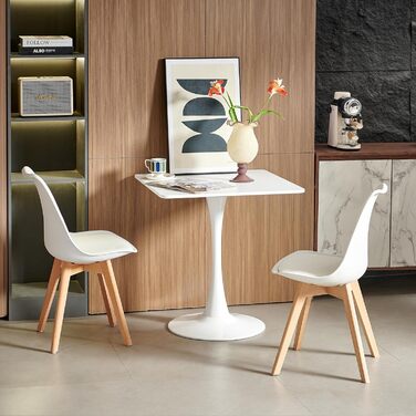 Сучасний обідній стіл 70x70 квадратний стіл кухонний стіл маленький обідній стіл з металевими ніжками, підходить для вітальні, їдальні, балкону, білий 70 x 70 см (квадратний) квадратно-білий