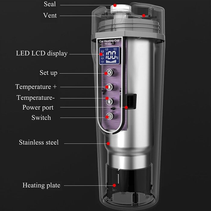Чайник з підігрівом для автомобіля, міні-чайник для подорожей 12 В, прикурювач, електричний чайник з нержавіючої сталі 304, колба-