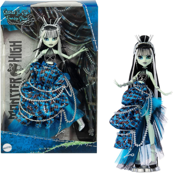 Лялька Monster High Stitched in Style Френкі Штайн - Гуль з детальним виглядом, видимими швами, спідницею з рюшами та туфлями на шпильках у техніці печворк, для шанувальників та колекціонерів, HRL66