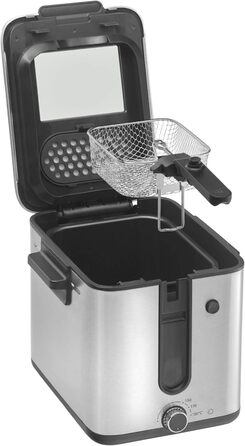 Міні-фритюрниця з жиром/олією, міні-фритюрниця з картоплерізкою, 1000 Вт, знімний контейнер для олії, для хрусткої картоплі фрі, матова нержавіюча сталь матова