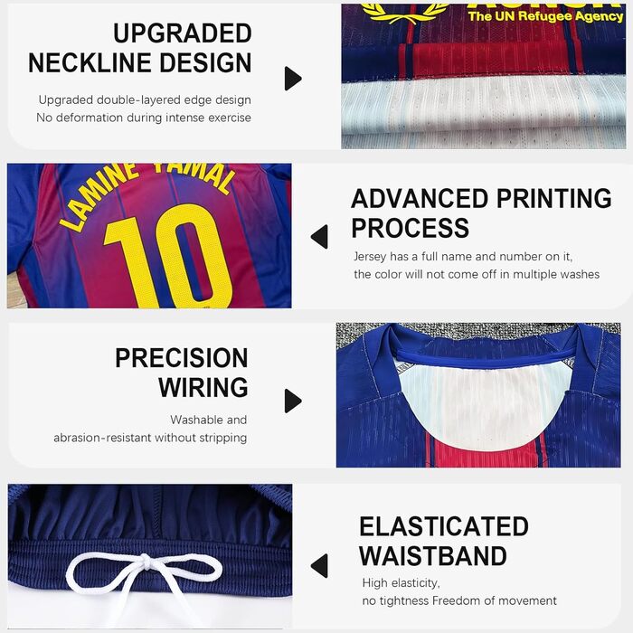 Новий комплект футбольної майки 10 для дітей, тренувальна футбольна майка, домашня/виїзна футбольна майка, футболки для вболівальників, швидковисихаюча дихаюча футбольна майка з щитками для гомілок, розмір 140-146, синій