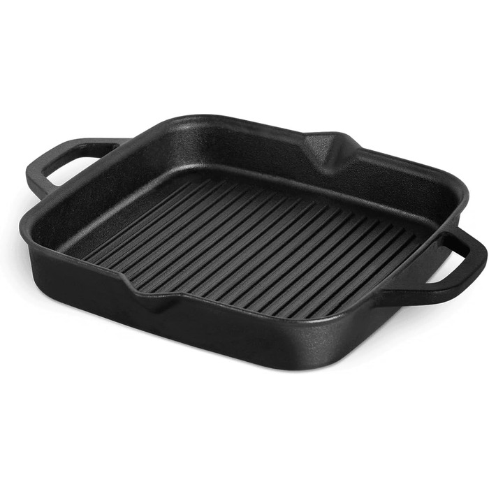 Чавунна сковорода-гриль BURNHARD, квадратна 26 см, попередньо приправлена, сковорода для стейків для газового гриля, духовки, вогн