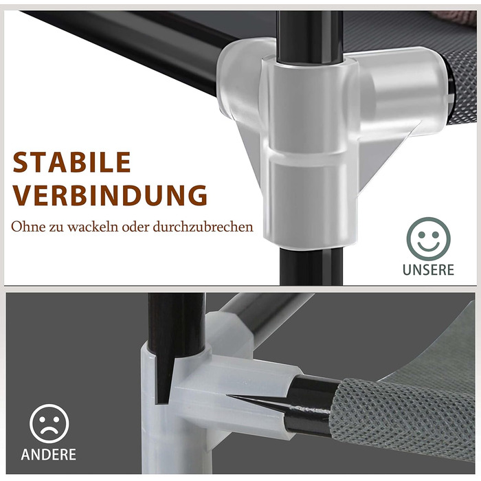 Тканинна шафа Ribelli з 12 відділеннями та вішалки для одягу, приблизно 175 x 150 x 45 см, Складана шафа з вілу, Шафа для спальні, вітальні, гардеробної, Сірий, 12 відділень, Сірий