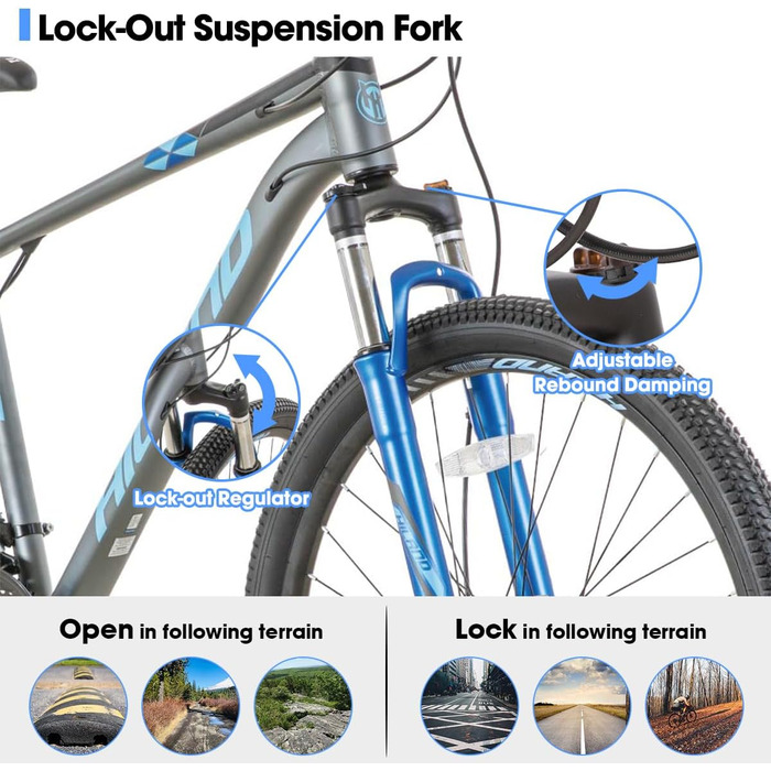 Гірський алюмінієвий велосипед Hiland, 21 передача, гідравлічні дискові гальма, амортизаційна вилка з блокуванням, колеса 27,5 дюймів, велосипед для чоловіків, дорослих та жінок, сіро-синій