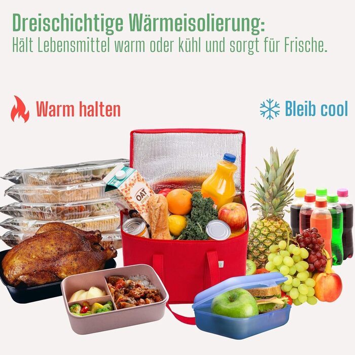 Сумка для покупок VENO 29 літрів, багаторазова складна сумка-холодильник, кошик для покупок, великий кошик для пікніка, міцна ізольована сумка, сумка для ланчу, вертикальна термосумка (червона, 2 шт.) Червона, 2 шт.