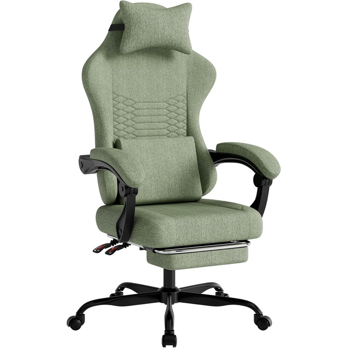 Ігрове крісло Тканинне офісне крісло, масажне ігрове крісло з підголівником, ергономічне гоночне ігрове сидіння з підставкою для ніг, 60 * 60 * 120 см (зелене)