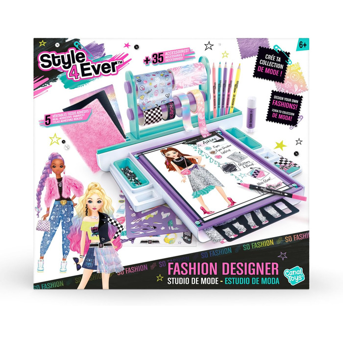 Стиль для всіх - Планшет для дизайнера одягу - Набір для творчого малювання та рукоділля для дітей віком від 6 років - Повний кейс для студії дизайну одягу з тканинами, трафаретами та наклейками - Студія дизайнера одягу OFG 276