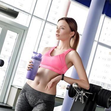 Протеїнова пляшка Ideus Shaker 700 мл (24 унції), двостінна спортивна пляшка з нержавіючої сталі з кулькою для змішування, металева протеїнова пляшка з кулькою для змішування, без BPA, герметична кришка (фіолетовий колір)