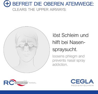 Прилад для респіраторної терапії CEGLA RC-Cornet PLUS NASAL, вільний ніс без ліків, муколітичний, протинабряковий, регенеруючий, інтегроване з'єднання для інгаляцій, очищає верхні дихальні шляхи