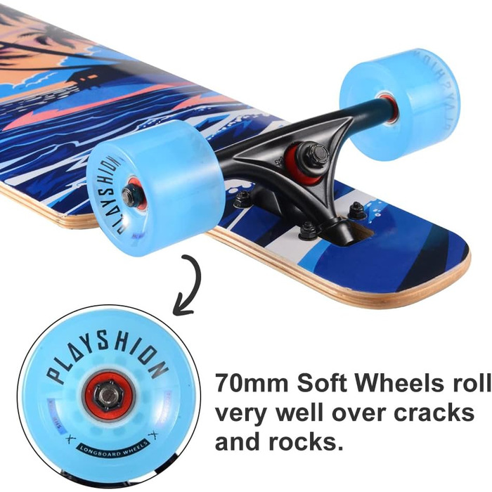 Лонгборд 39 дюймів, з кульковими підшипниками ABEC-9, Drop-Through Freeride Skateboards Cruiser I кокосове дерево