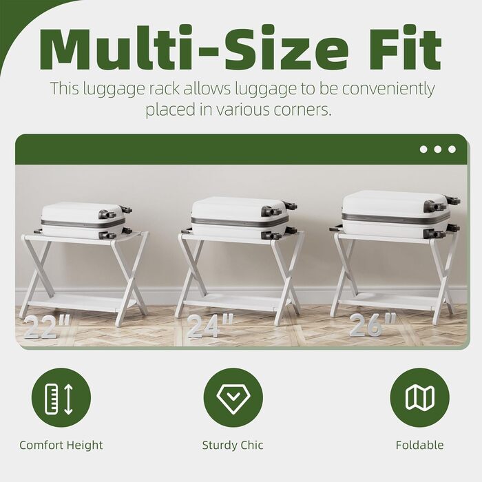 Багажник, складний бамбуковий багажник з полицею для гостьових кімнат, спалень, готелів, шаф (білий)