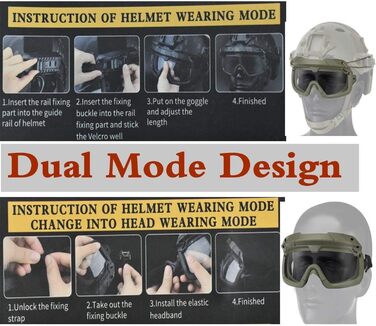 Шолом WLXW Fast Airsoft з 3D розділеними окулярами та тактичною маскою, два режими носіння (голова та шолом), підходить для пейнтбольної зброї, захисних окулярів для ігор на відкритому повітрі, чорного кольору