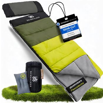 Спальний мішок SkinWalker Маленький розмір, висота до 1,70 м 3-4 сезони зі знімним флісом подушка від -18C до 15C Зимовий Літній ковдра, спальний мішок для кемпінгу, молодіжний, зелений