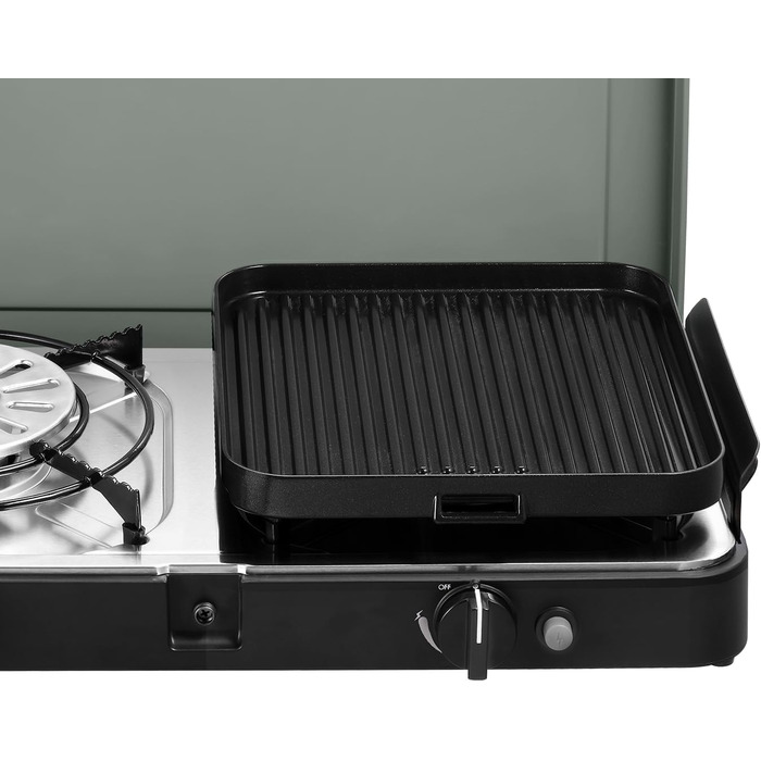 Газовий гриль для кемпінгу 2-Cook 3 Pro Deluxe - 50 мБар - Сталь, алюміній та пластик - Газова плита для кемпінгу - вкл. кулінарна книга для кемпінгу та сумка для перенесення Pro Deluxe 50 мБар кулінарна книга для кемпінгу