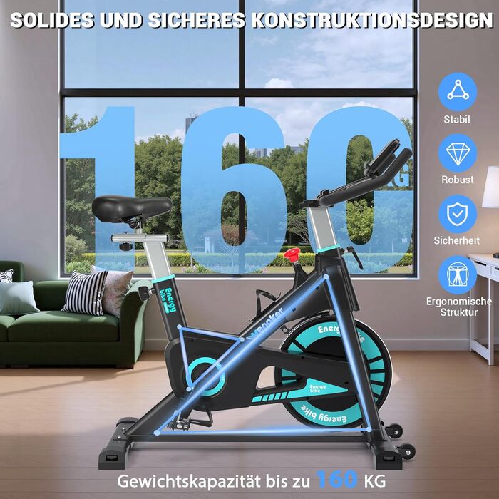 Оновлення 2026 р. Велотренажер Wenoker з магнітним опором, спінінговий велотренажер для приміщень із додатком, домашній тренажер, кардіотренування, фітнес-велосипед, до 160 кг, синій із додатком
