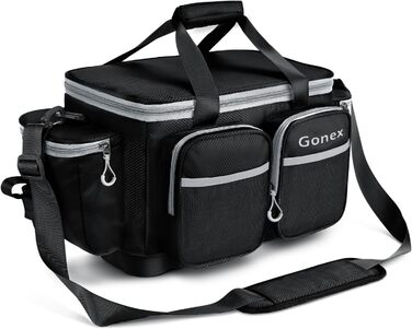 Рибальська сумка Gonex, водовідштовхувальна сумка для зберігання з поліестеру з мяким плечовим ременем і неслизьким дном, підходить для коробки зі снастями 3600 3700, чорна