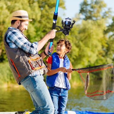 Рибальський набір для дітей, дитячий стартовий набір для риболовлі 1,8 м, набір вудок для дітей з рибальською котушкою та набором приманок, телескопічні вудки та котушка з вуглецевого волокна, рибальські аксесуари для дітей віком 3-10 років, синій
