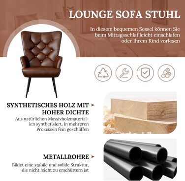 Елегантне м&39яке крісло, стілець для вітальні, стілець для туалетного столика з металевими ніжками для вітальні/спальні, вантажопідйомність до 150 кг, коричневий, комплект з