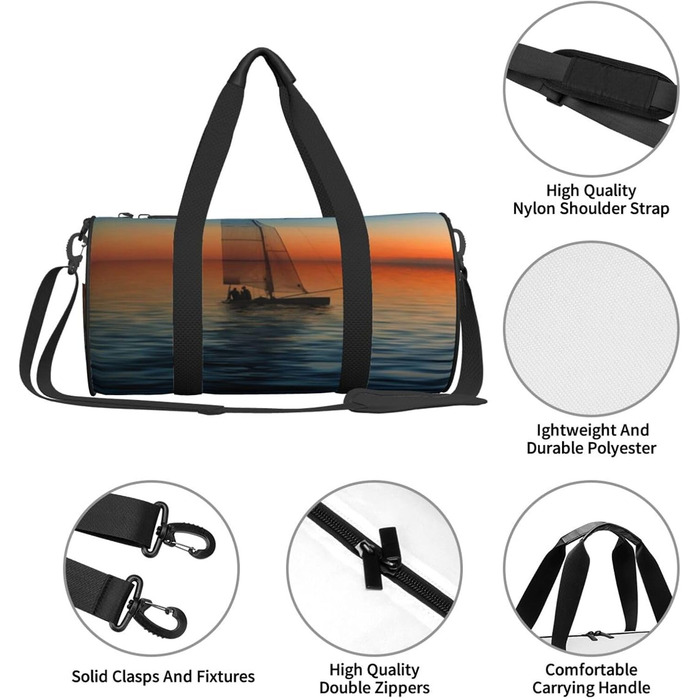 Спортивна сумка для подорожей, пляжу та яхтингу, з принтом Захід сонця, чорна, універсальний розмір