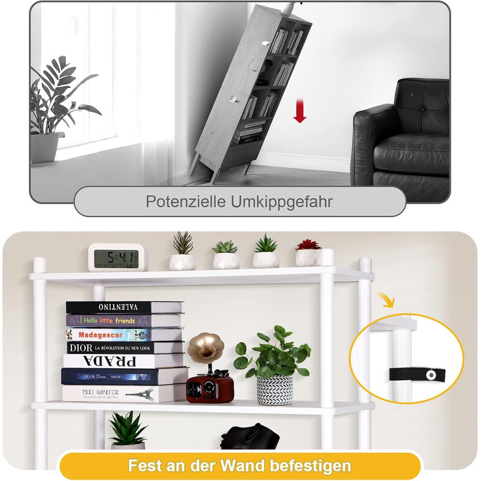 Полиця, Біла вузька книжкова шафа, Висока окремостояча полиця з 6 полицями, Дерев&39яна відкрита тонка кутова полиця для спальні та вітальні, 165 x 60 x 30 см Біла 6 полиць, 60 см (Ш)