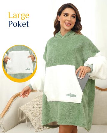 Ковдра з капюшоном Argstar Oversized, портативна ковдра, легка ковдра з капюшоном, затишна оксамитова ковдра, тепла толстовка з кишенею та еластичними рукавами для дорослих, жінок та чоловіків, шавлійно-зелена, один розмір
