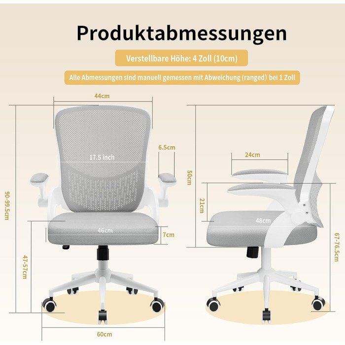 Ергономічне офісне крісло naspaluro, стілець для роботи з підлокітниками, що розкладаються на 90, унікальна поперекова підтримка, дихаюча сітчаста оббивка для домашнього офісу, кабінет, сірий (без підголівника)