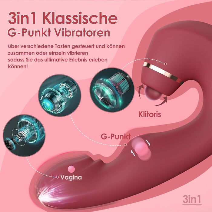 Вібратор Pangpangmi Dildo Clitoris G-Spot, секс-іграшка для жінки, 3 в 1 з 10 режимами вібрації та 5 режимами облизування та 5 режимами пульсації Вібраційна еротична секс-іграшка, винно-червона