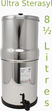 Британська система гравітаційних фільтрів для води Berkefeld - 8,5 л система фільтрів для води з нержавіючої сталі для дому з 2 картриджами Doulton Ceramic Ultra Sterasyl Хлорний фільтр системи питної води для подорожей