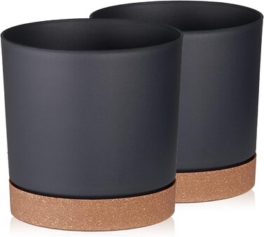 Горщик для квітів Tymar з блюдцем, 2 шт. , декоративний пластиковий горщик для рослин, сучасний, круглої форми, для внутрішнього в