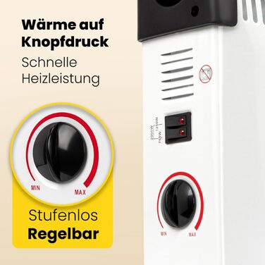 Конвекторний обігрівач Clatronic Портативний обігрів для вашого дому Електричний обігрівач з 3 режимами нагріву Обігрівач з термостатом До 40 кв. м Конвектор із захистом від перегріву KH 3077 N Чорний