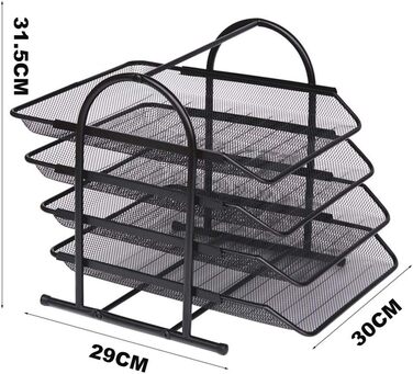 Домашній акуратний органайзер для лотків для листів з 4 ящиками, металева сітка, лоток для листів для документів для дому та офісу - чорний 35X30X31