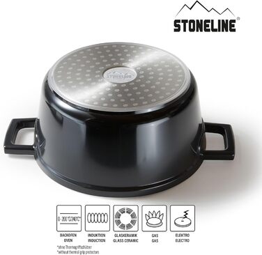 Кокотниця з кришкою індукційна 20 см, 2,6 л, лита алюмінієва каструля з покриттям з частинок справжнього каменю, каструля для запі