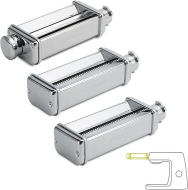 Набір макаронних виробів Kenwood MAX980ME аксесуари для кухонних комбайнів Kenwood, електрична макаронна машина з роликом для лазаньї та насадкою для спагетті та фетучіні, нержавіюча сталь, мультиупаковка срібла