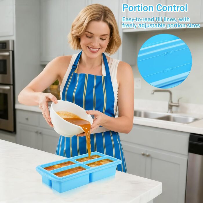 Силіконові контейнери для заморозки з кришками, контейнери для зберігання супів, соусів та готових страв, 1 склянка/250 мл, небесно-блакитний (2, квадратні) 2 квадратні, 2