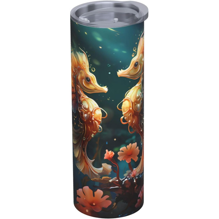 Кухоль з прямою трубочкою, мила пара морських коників, друкований дизайн, дорожній кухоль, підходить для кемпінгу, офісу та дому, 590 мл