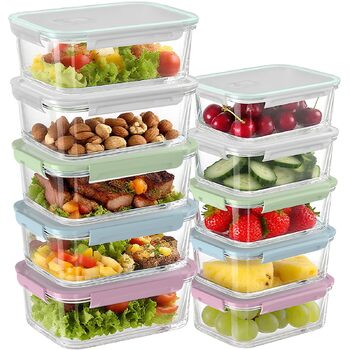 Контейнери для зберігання продуктів MerryNine з кришками, 10 скляних контейнерів для приготування їжі, герметичні скляні ланч-бокси, герметичні, для використання в мікрохвильовій печі, духовці, морозильній камері та посудомийній машині.