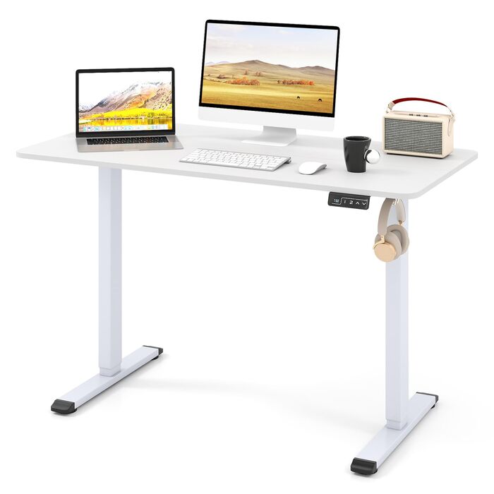 Електричний стіл LIFEZEAL для роботи сидячи та стоячи, регульований по висоті, з тримачем для навушників та органайзером для кабелів, ергономічний стіл з функцією пам&39яті для домашнього офісу, білий
