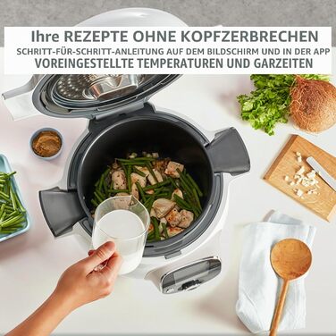 Інтелектуальна мультиварка-скороварка Moulinex Cookeo, 6 л, високий тиск, інтуїтивний екран, покроковий гід з приготування, кришка для зберігання, мобільний додаток, 150 рецептів, Білий CE85CA10