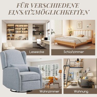 Крісло-гойдалка з функцією відкидання спинки, крісло для телевізора з поворотом на 360 для вітальні, крісло-гойдалка з м&39якою поперековою опорою, крісло для телевізора з функцією гойдання, ручне регулювання (сіре)